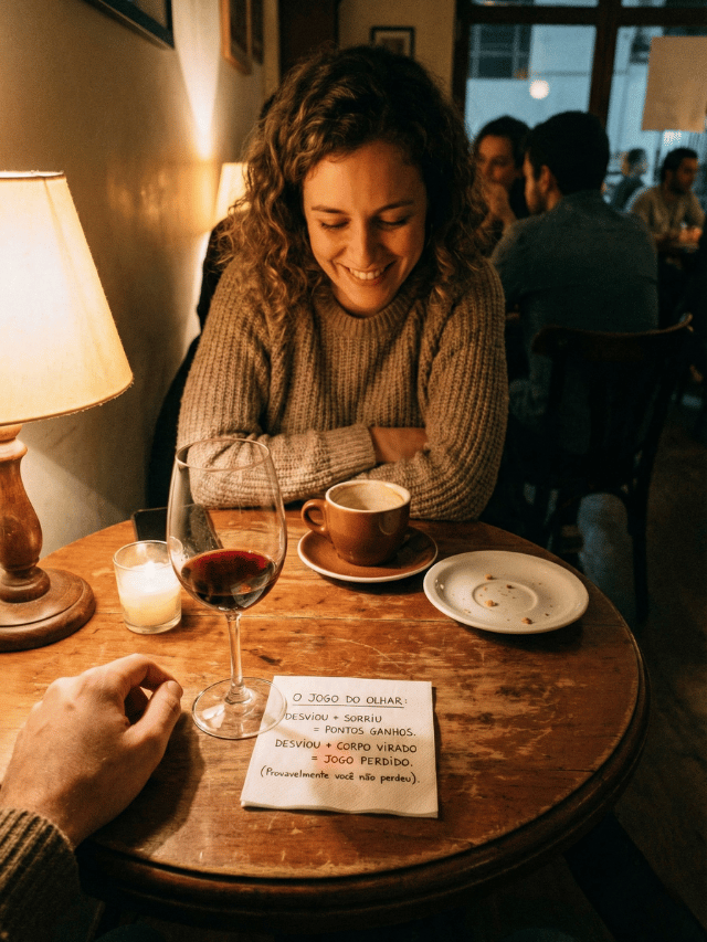 O olhar dela desviou. Você perdeu o jogo?